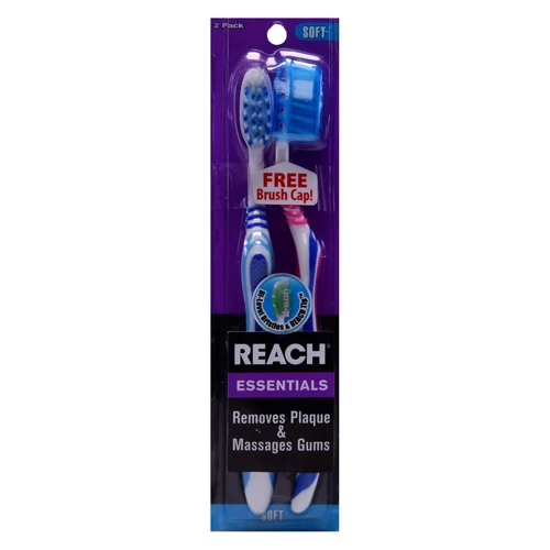 Selected Reach Oral Care Essentials Toothbrush With Brush Cap Soft 2 Ea Flexible