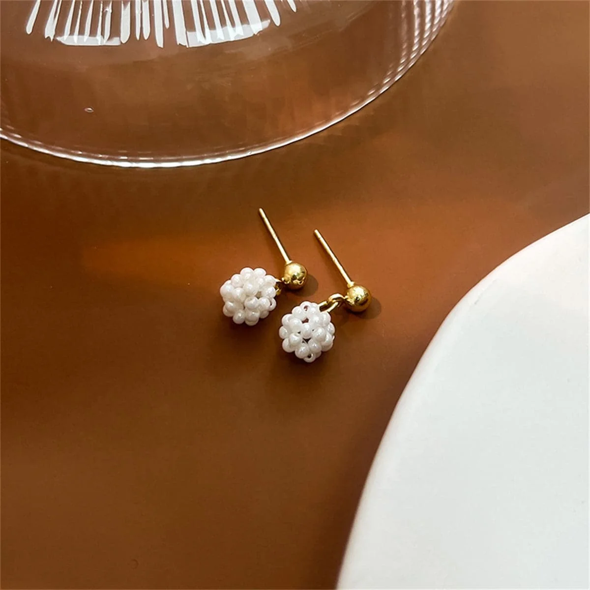 Artisan Pearl Goldtone Ball Drop Earrings Traditional