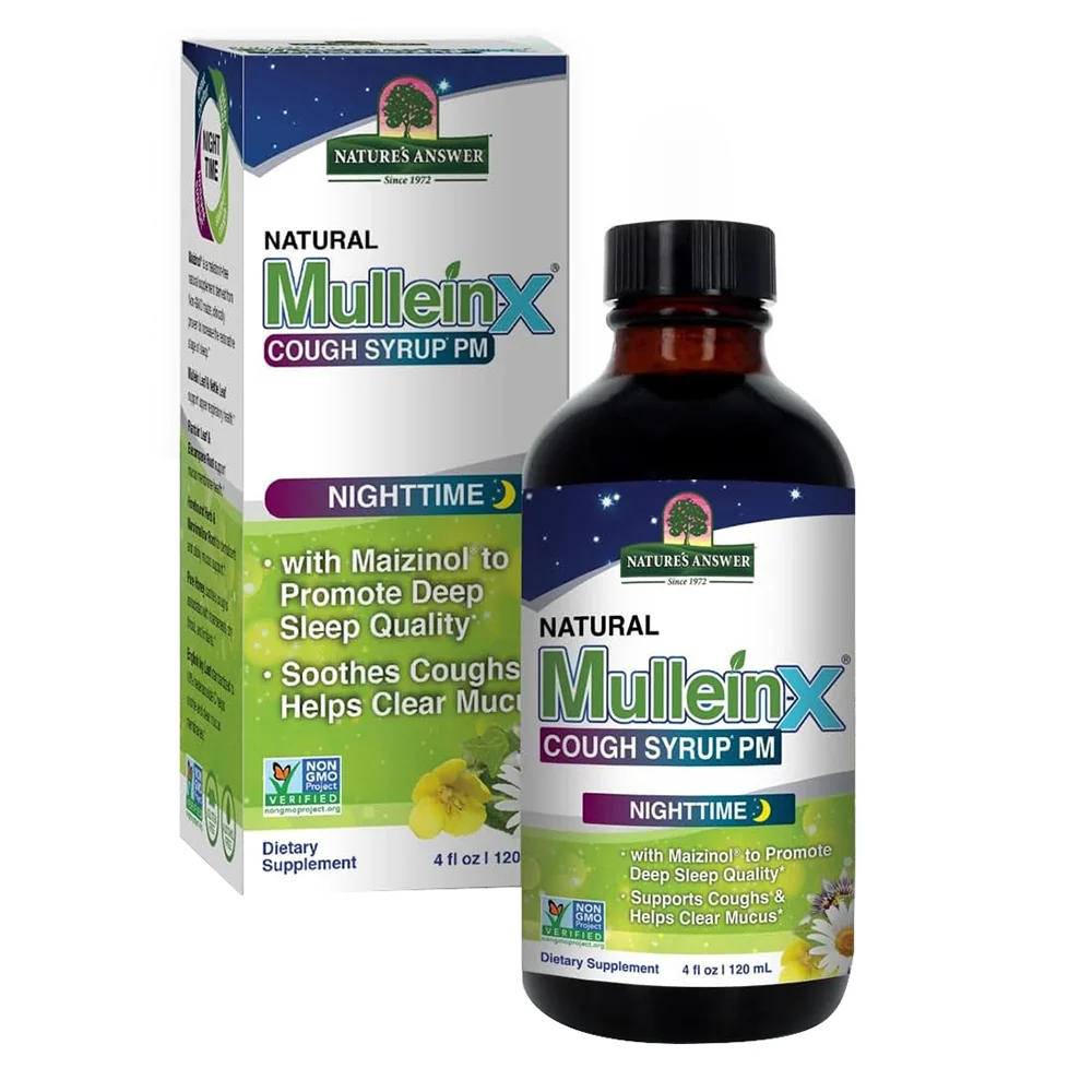 Superior Natures Answer Mullein X Cough Syrup PM Nighttime with Maizionol to Promote Deep Sleep Quality Support Coughs and Helps Clear Macus 4Oz 120ml Soft