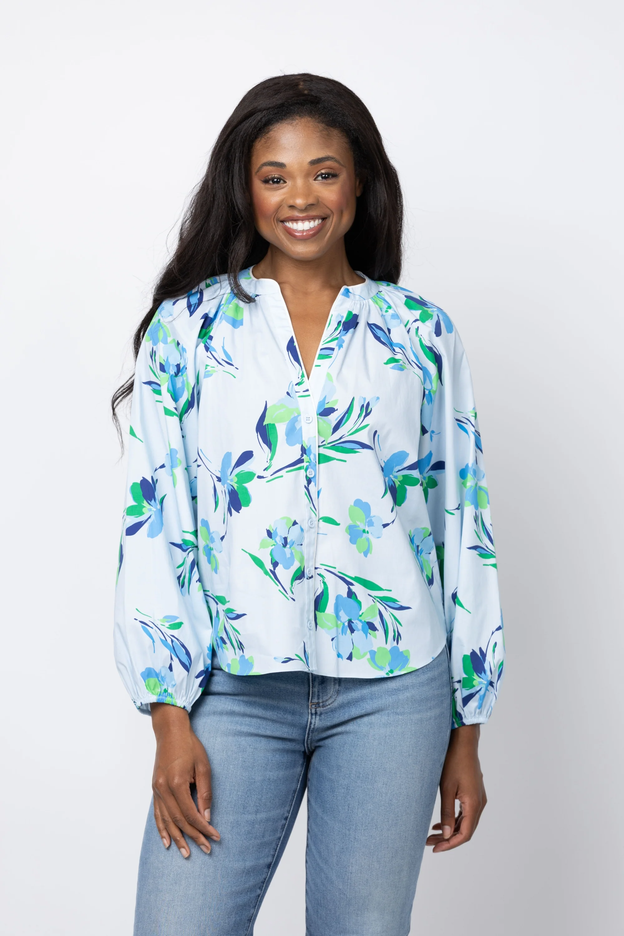 Unique Shoshanna Mira Top in French Blue Multi Organic