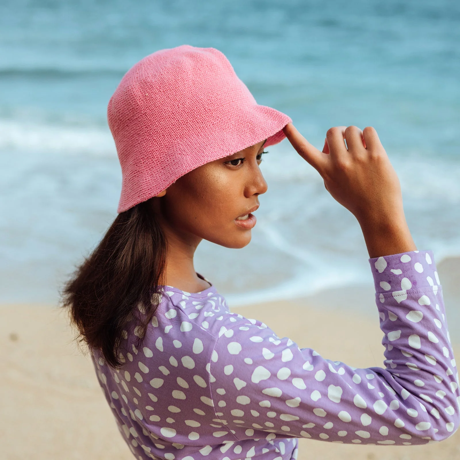 Stylish FLORETTE Crochet Bucket Hat In Pink Comfortable
