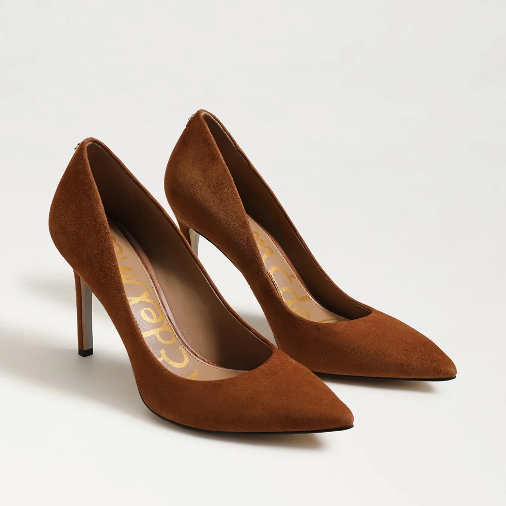 Environmentally Friendly Sam Edelman Hazel Pointed Toe Pump in Frontier Brown Suede Certified