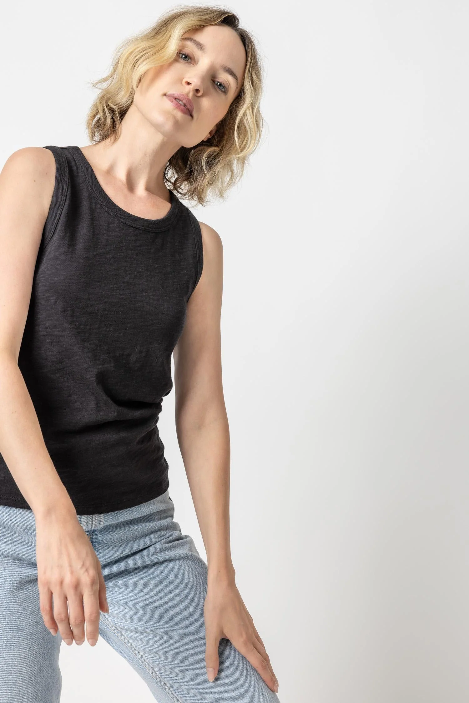 Fine Lilla P Back Seam Tank in Black Traditional