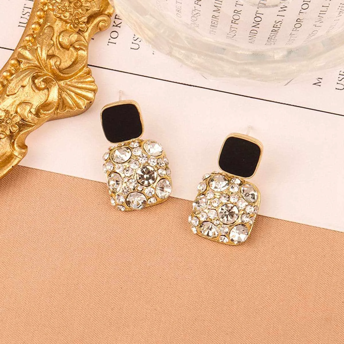 Advanced Cubic Zirconia Black Square Drop Earrings Clean