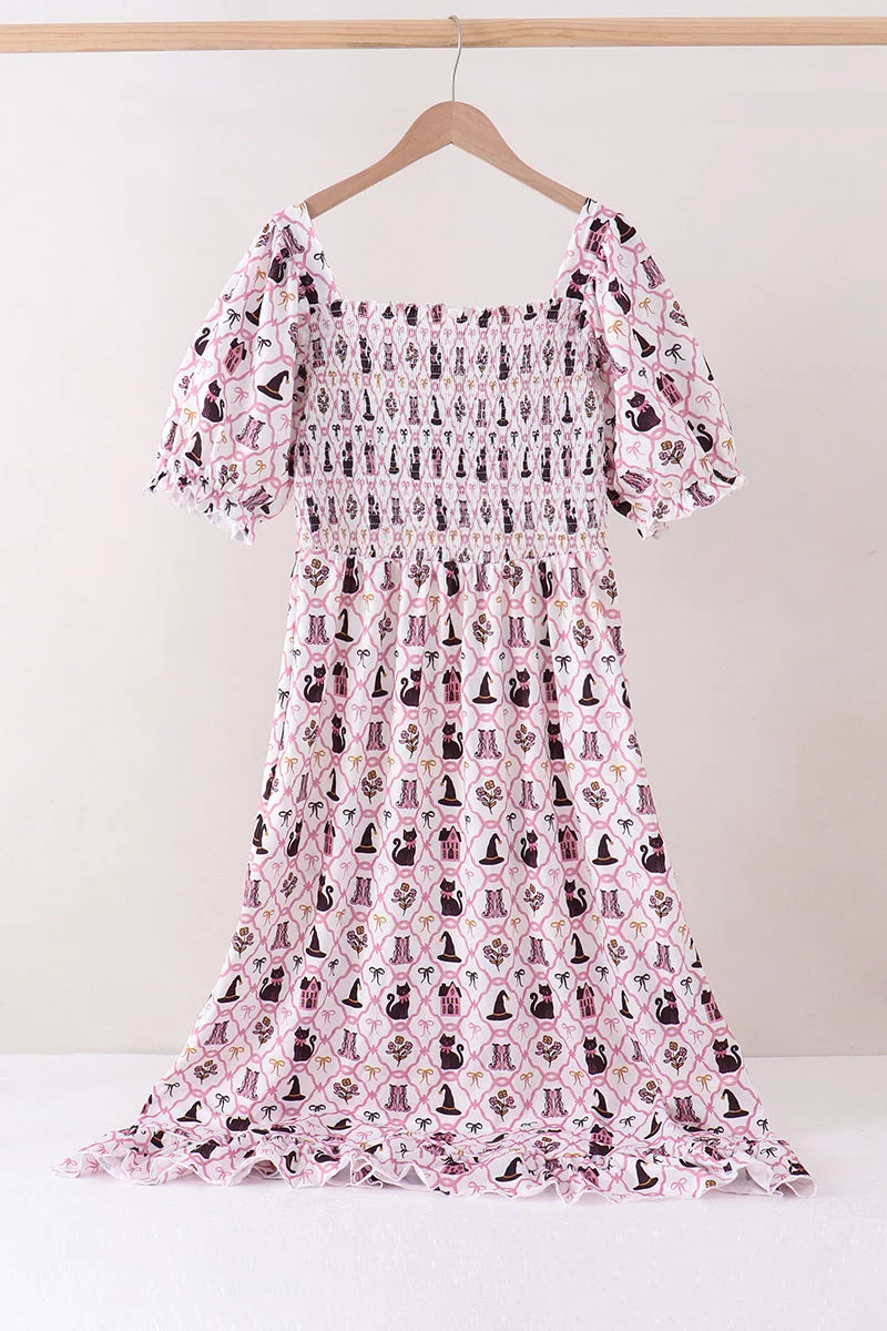 Carefully Designed Pink Cat Print Mom Dress Premium