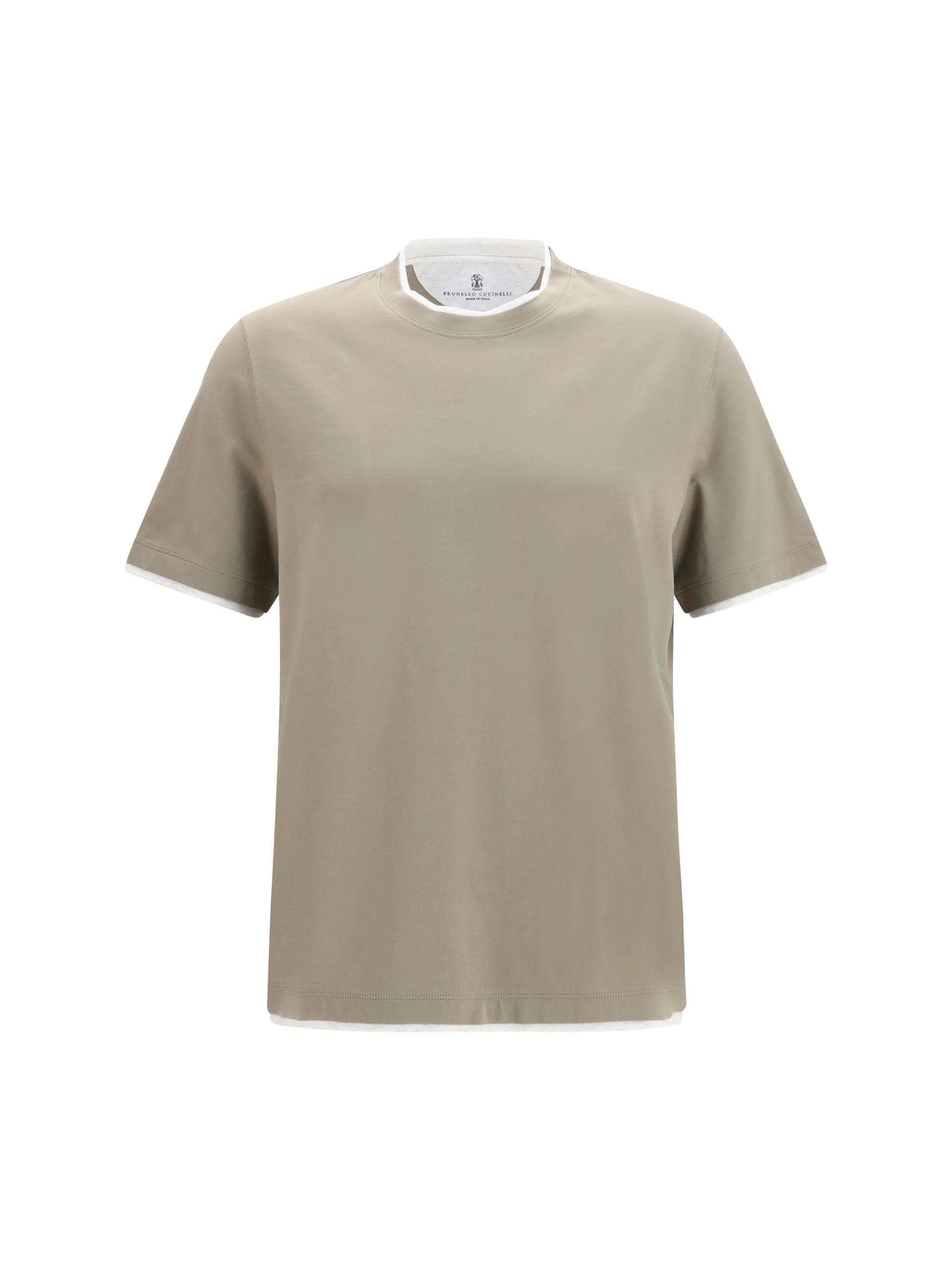 Clean Cotton T-Shirt Two-Tone Hem Khaki Pearl Soft