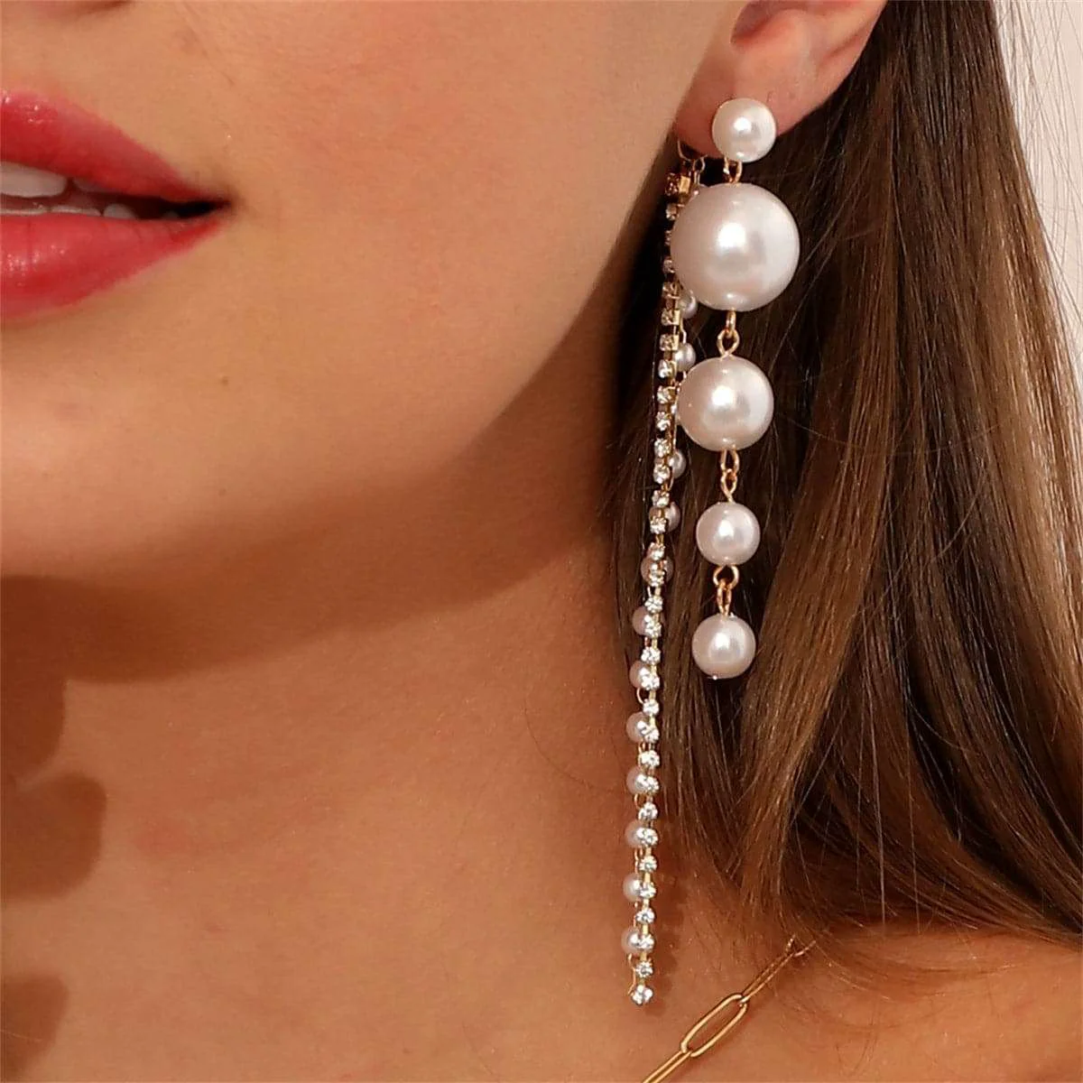Dependable Cubic Zirconia Pearl Goldtone Tassel Ear Jackets Lightweight