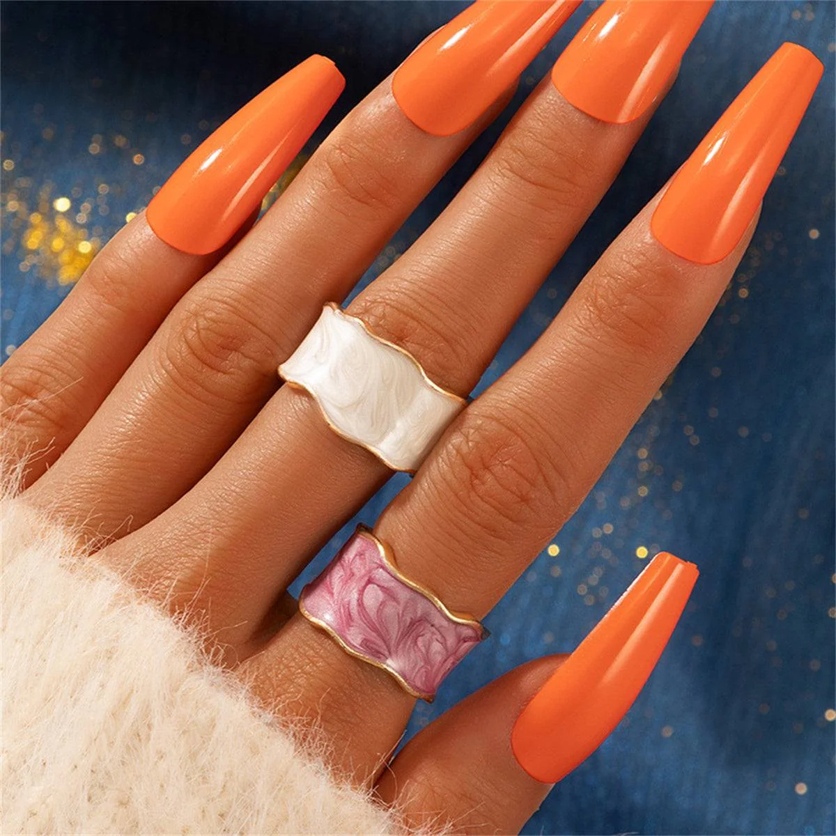 Specialty Purple White Enamel Marbled Abstract Adjustable Band Set High-End