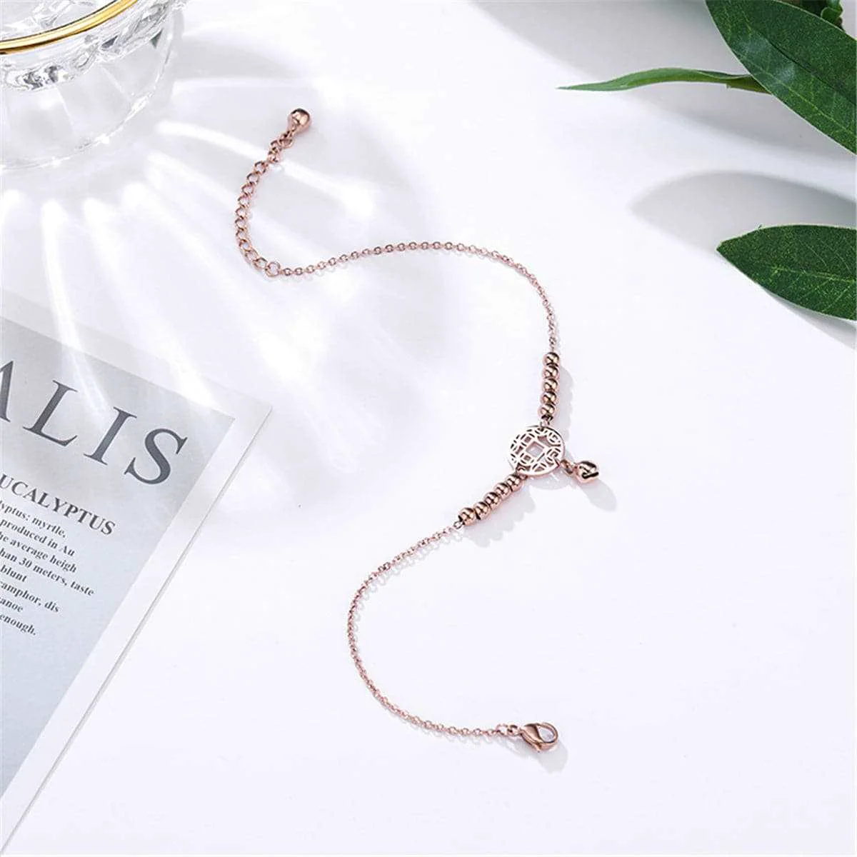 User-Friendly Rose Goldtone Coin Charm Bead Anklet Carefully Designed
