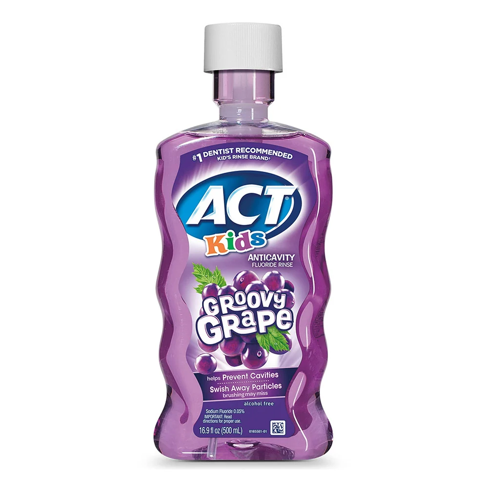 Recyclable Act Kids Mouthwash Anticavity Fluoride Rinse Groovy Grape 16.9 oz User-Friendly