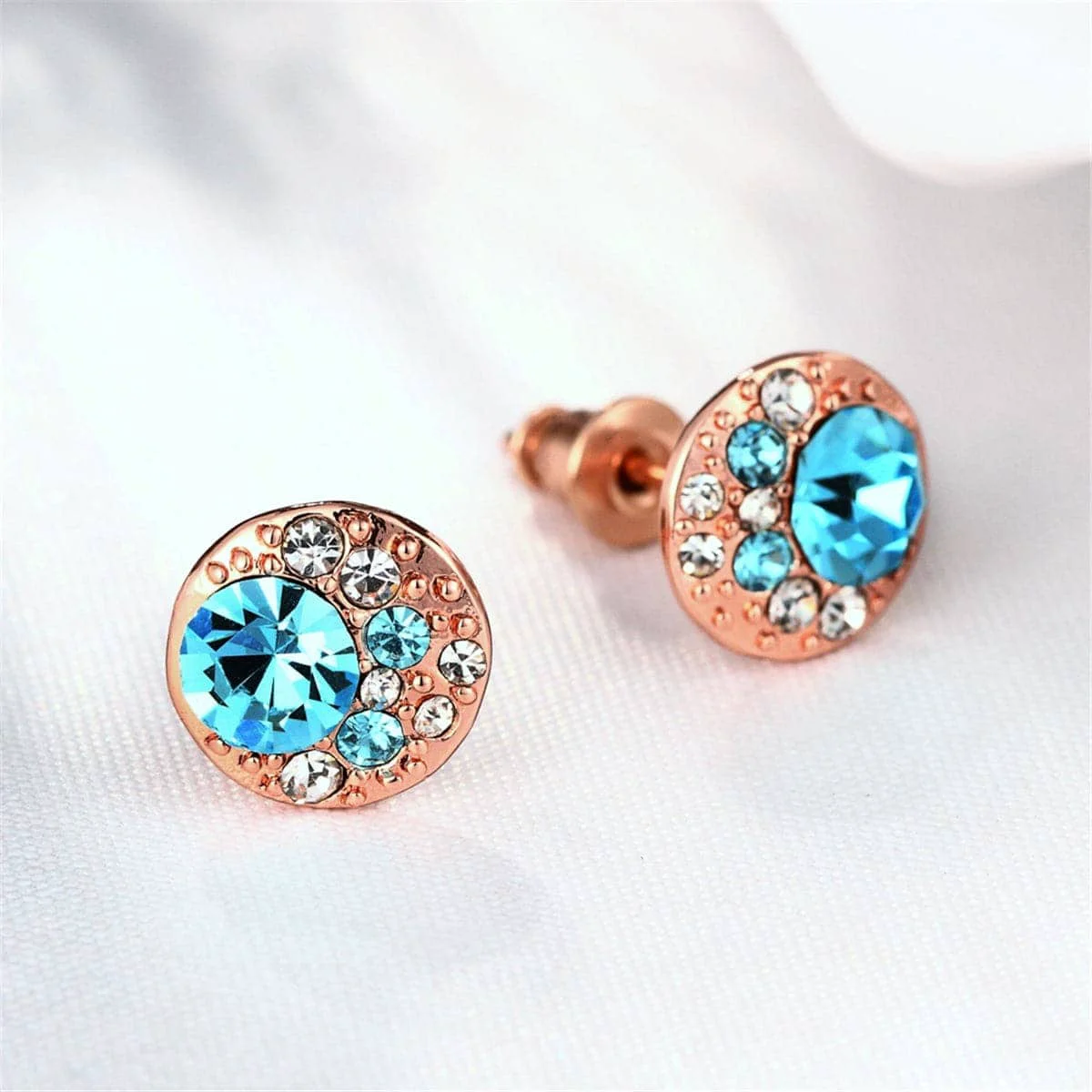 Verified Blue Cubic Zirconia Rose Goldtone Cluster Stud Earrings Smooth
