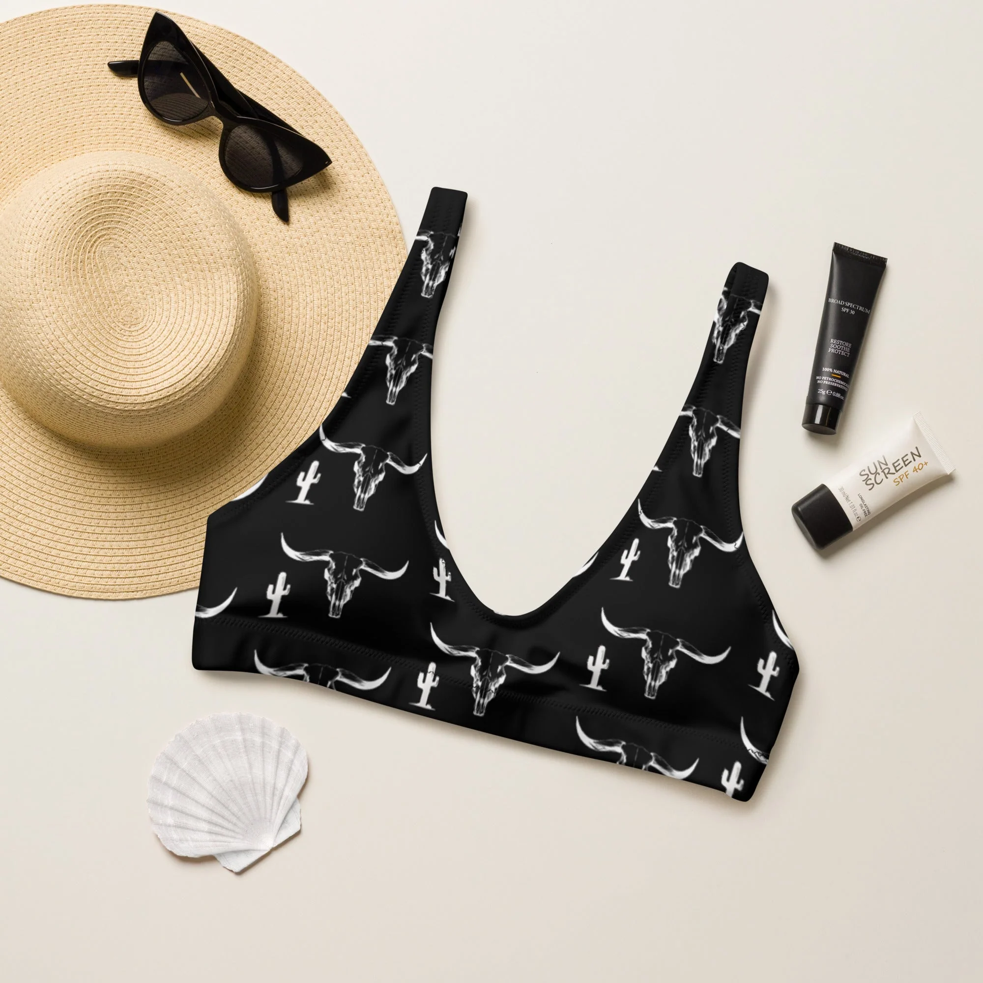 Comfortable Baha Ranch Yeehaw White Bullhead Cactus Bikini Top Functional