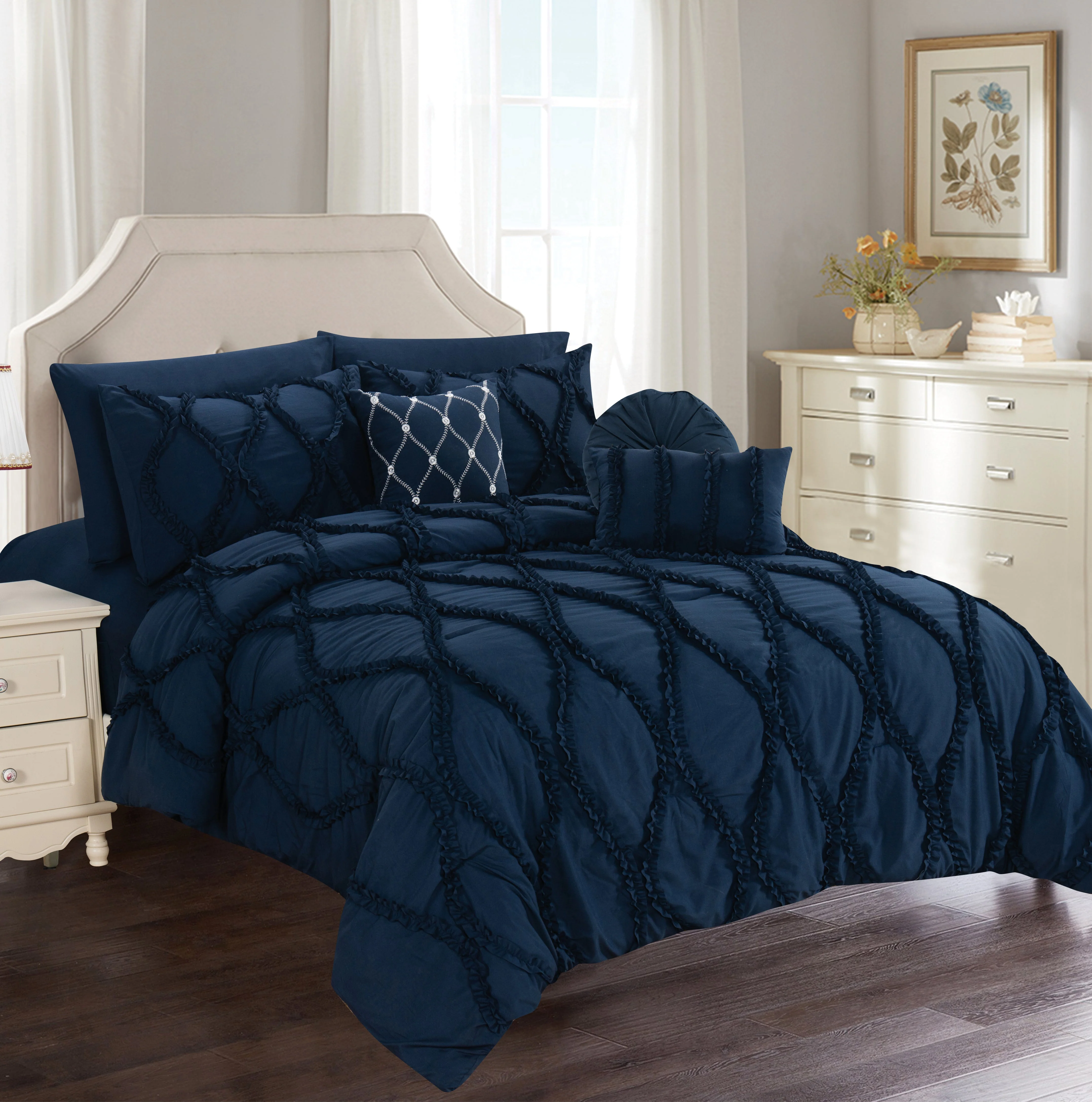 Breathable Mocassi 10-Piece Infinity Comforter Bed-in-a-Bag Includes Bed Sheet Set with Double Sided Storage Pockets and Decorative Pillows Top-Quality