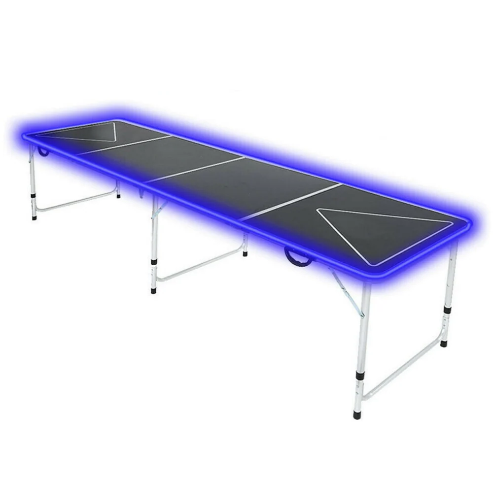 Luxury Large LED Light Up Foldable Beer Pong Table 8 ft Long-Lasting