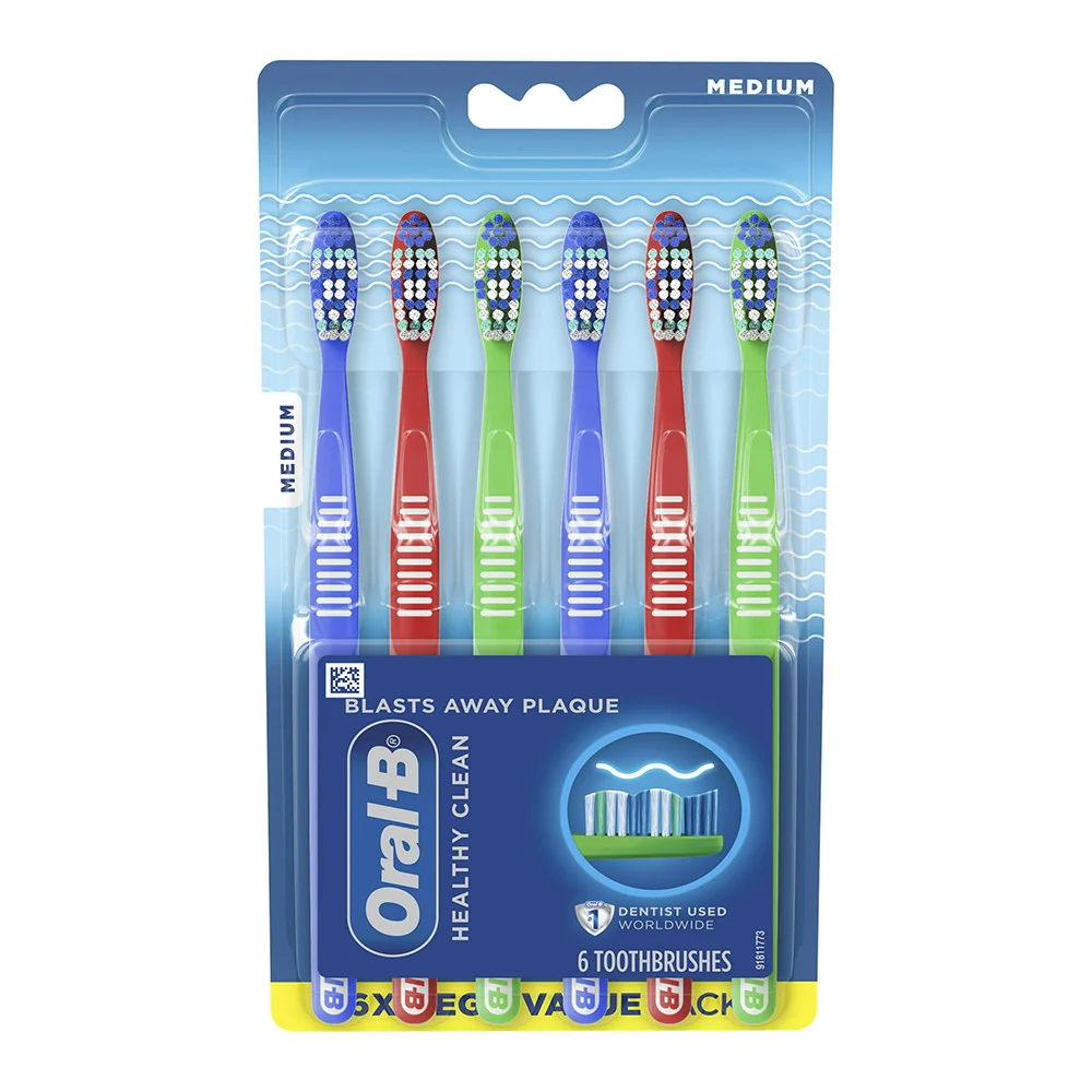 Eco-Friendly Oral-B Healthy Clean Manual Toothbrush Medium Various Colors 6 Ct Easy-to-Use