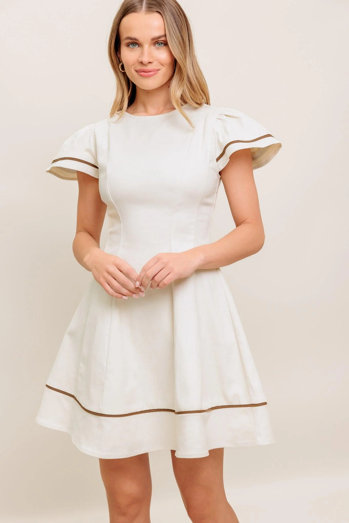Superior Cream Milk Tea Woven Mini Dress Reusable