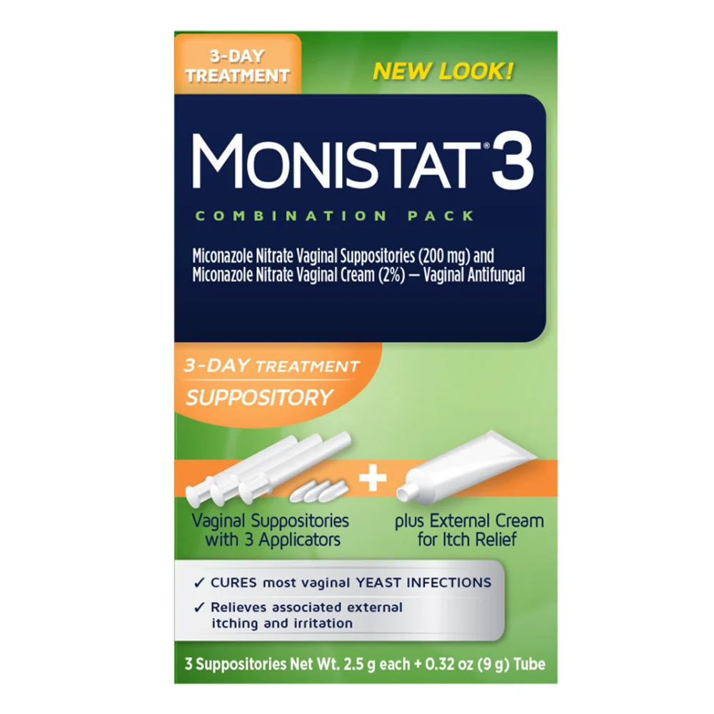 Advanced Monistat 3 Day Treatment Combination Pack Vaginal Suppositories with 3 Application and External Cream for Itch Relief 1 Ea High-Grade