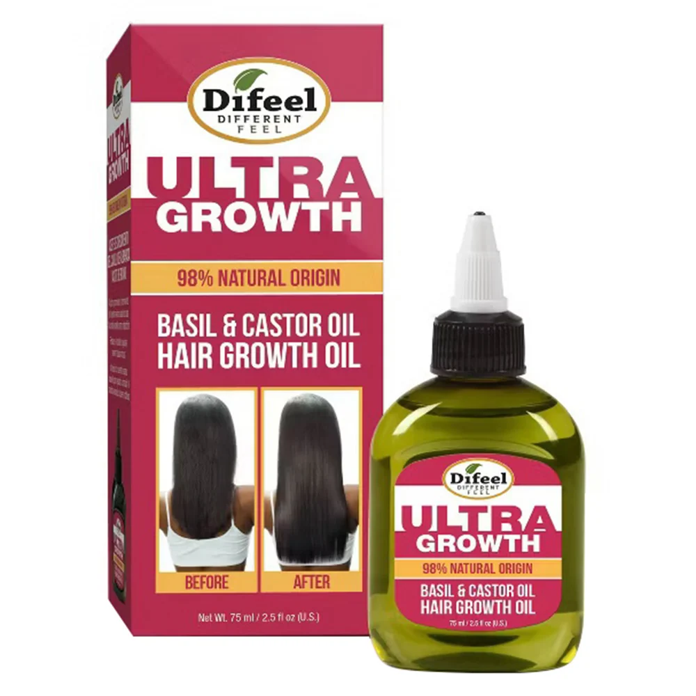 Reusable Difeel Ultra Hair Growth Oil Infused with 98 Natural Origin Basil and Castor Oil 2.5Oz 75ml Smart