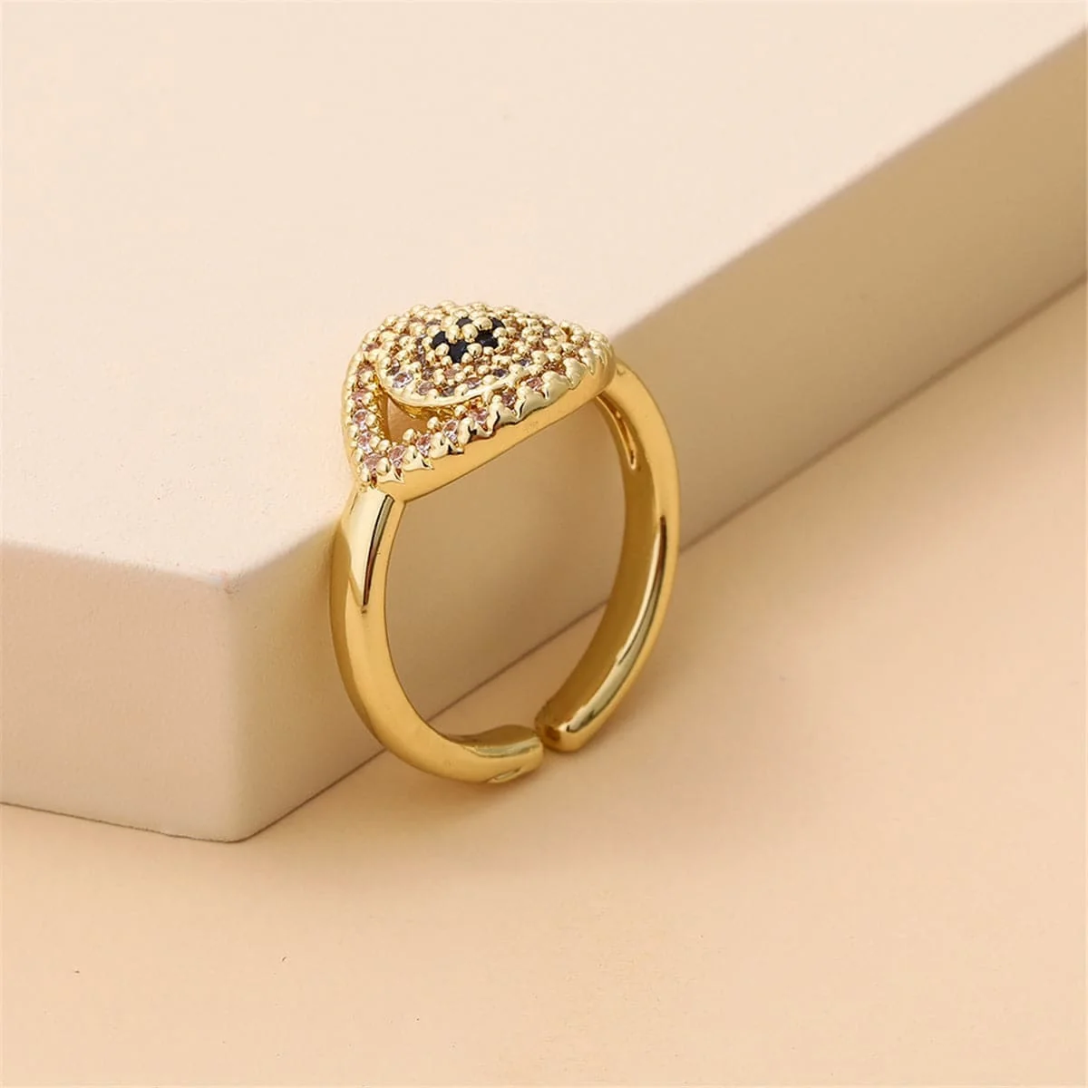 Authentic Cubic Zirconia Goldtone Eye Open Ring Sustainable