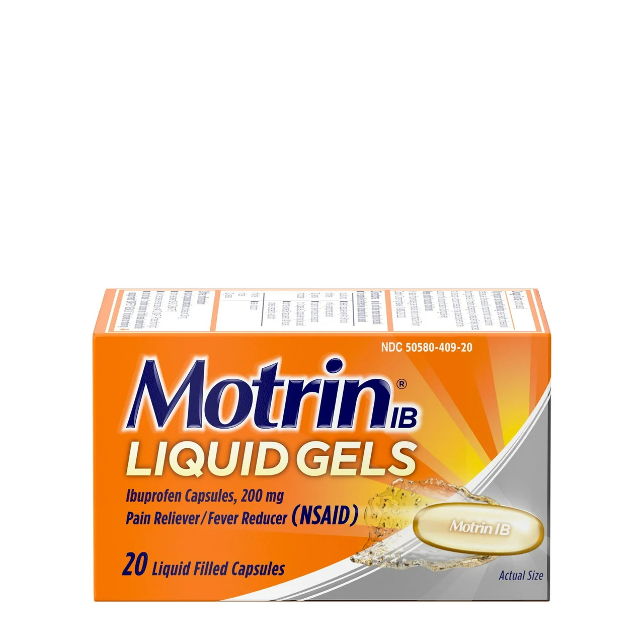 Classic Motrin Ibuprofen 200Mg Liquid Capsule Gels Pain Reliever Fever Reducer - 20 Ea Verified