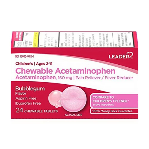 Eco-Friendly Leader Childrens Chewable Acetaminophen Tablets Bubblegum 24 Ea Powerful