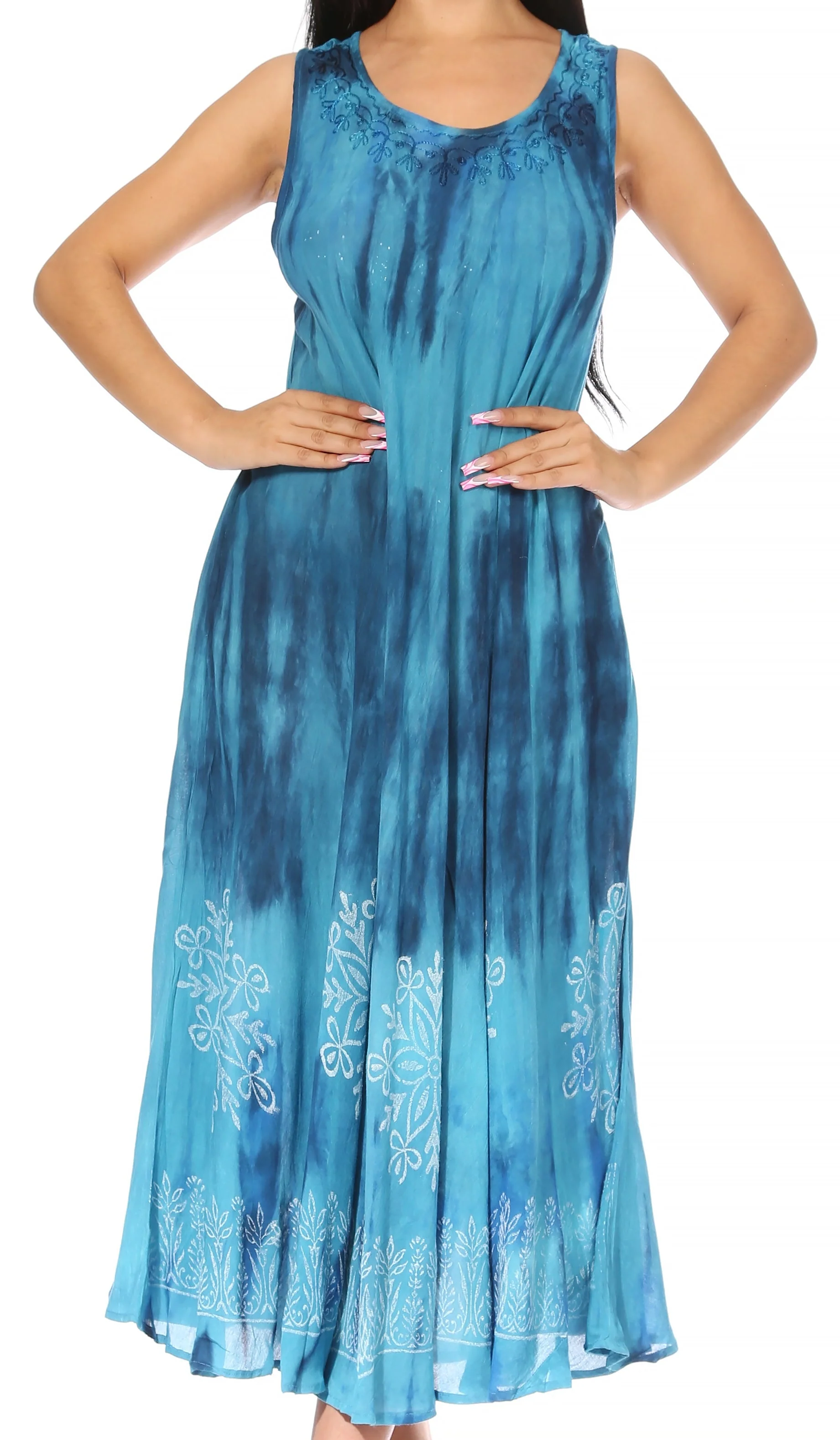 Pure Sakkas Liza Women's Sleeveless Maxi Caftan Dress for Casual Summer Wear with Bohemian Flair and Handy Pockets Luxury