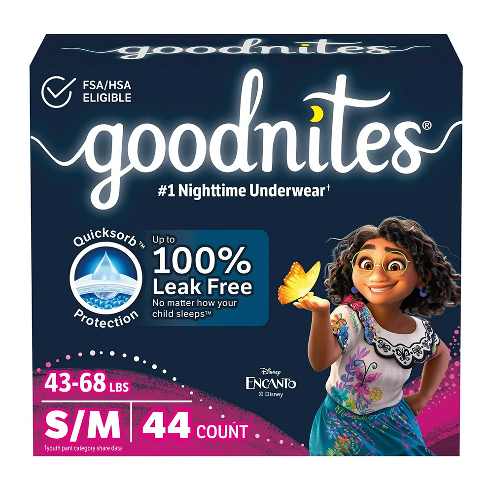 Green Goodnites Girls Nighttime Underwear for Girls Size Small Medium Leak Guards 44Ea Natural