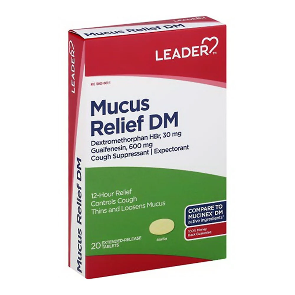 Healthy Leader Mucus Relief DM 600 mg Cough Extended Release Tablets 20 Ea Elegant