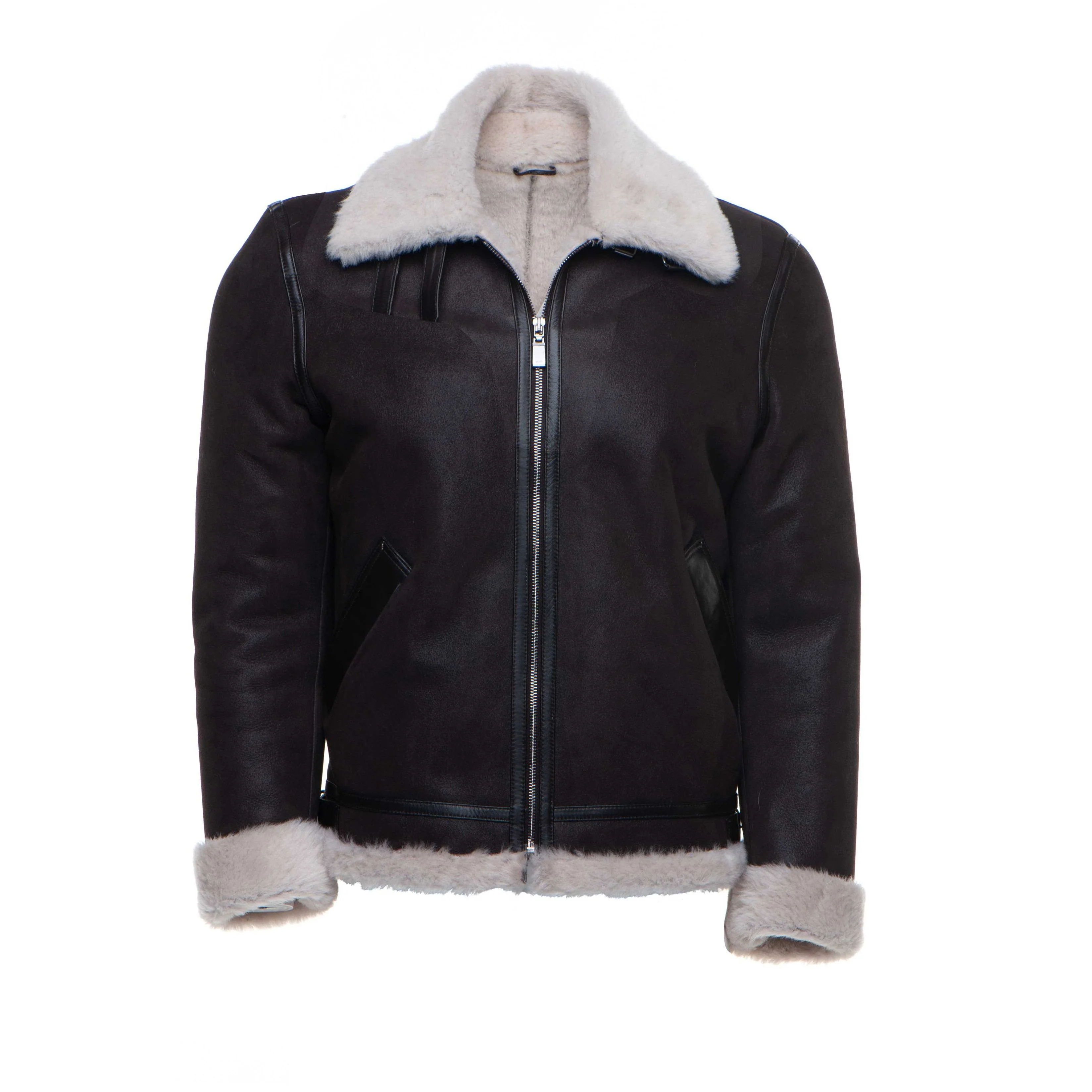 Superior Hamptons Classic Brown Bomber Aviator Shearling Jacket with Collar Belt Original Design