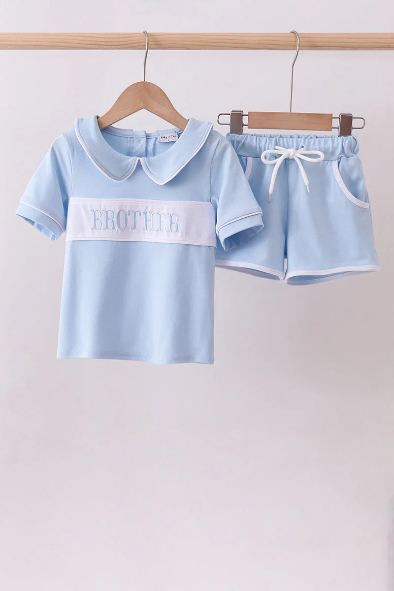 Superior Blue brother embroidery pocket shorts set Pure