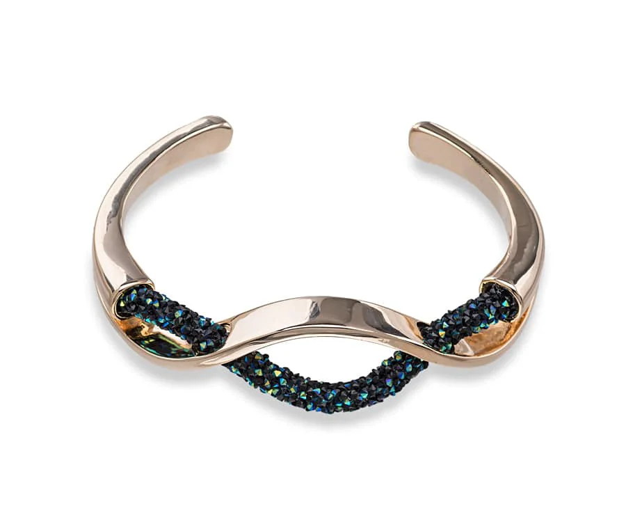 Verified Goldtone Emerald Crystal Rock Wave Cuff Bracelet Fast
