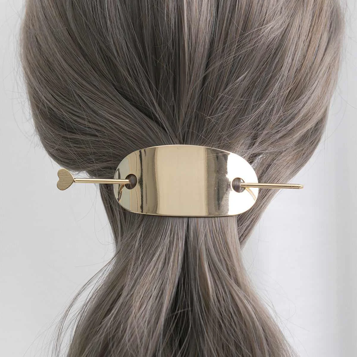 Solid Goldtone Curved Plate Stick Hair Clip Elegant