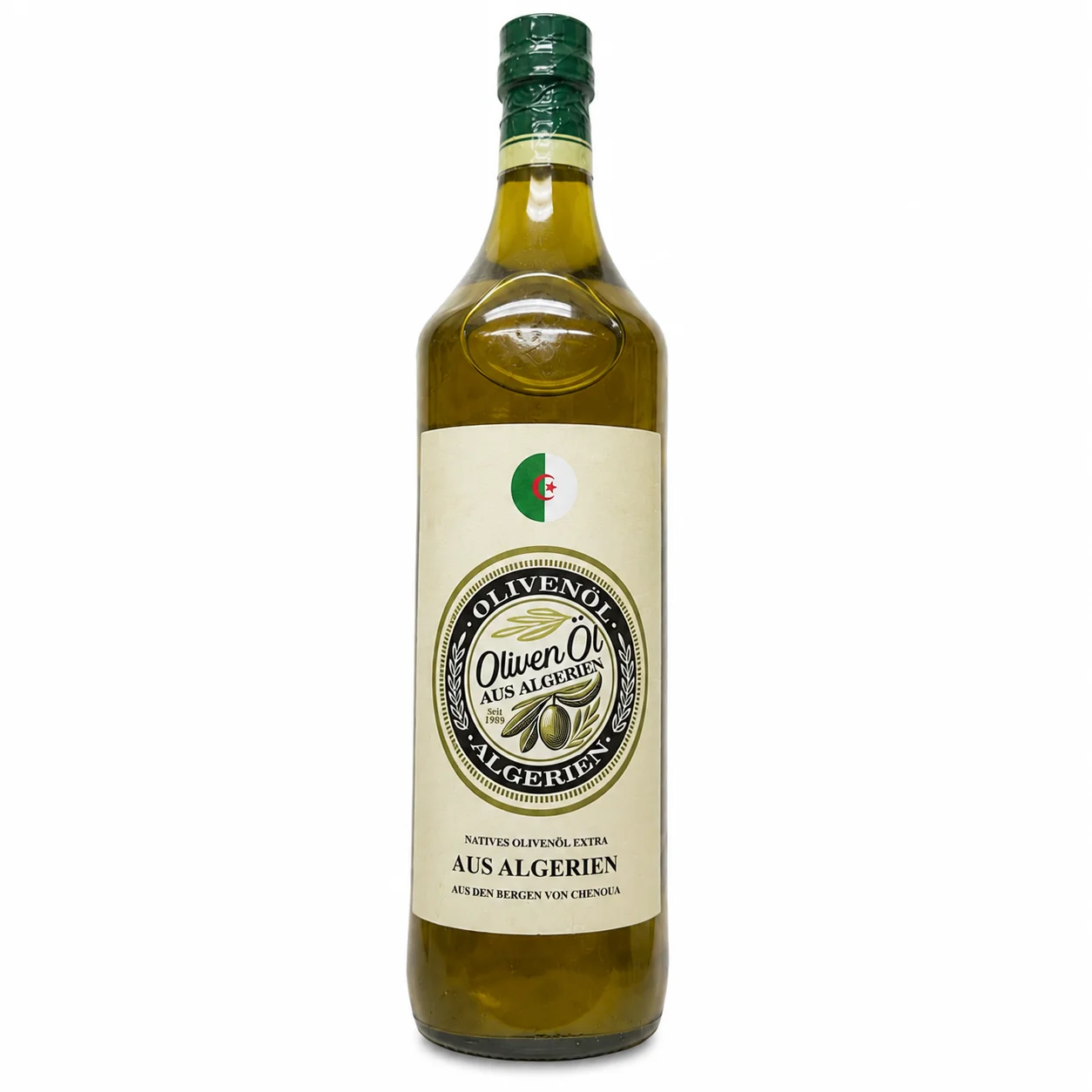 Solid Algerian Chenoua Mountains Extra Virgin Olive Oil 1 LiterAlgerian Extra Virgin Olive Oil from Chenoua Mountains – 1 Liter Bottle Official