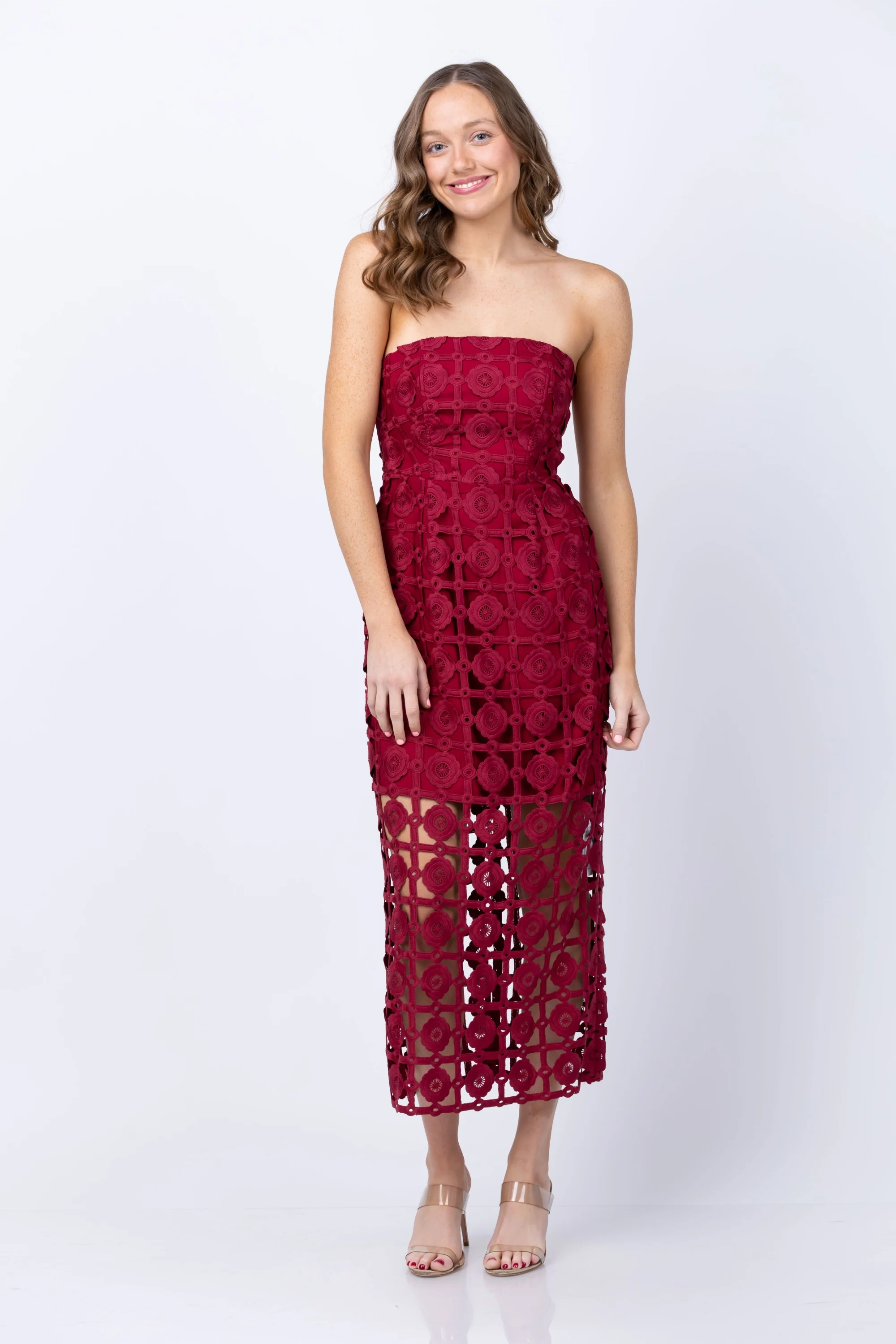 Convenient Milly Kair Tile Lace Dress in Burgundy Functional