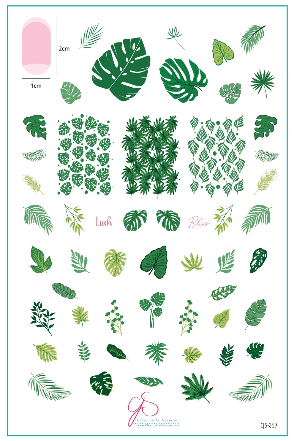 Solid Lush Leaves CJS-357 - Clear Jelly Stamping Plate Authentic