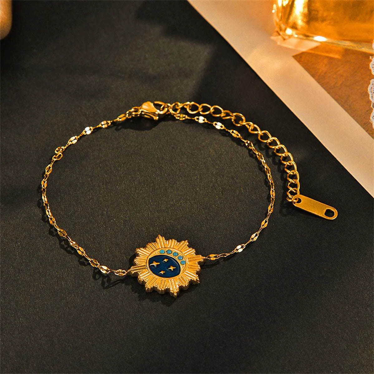 Breathable Blue Enamel Rsein Goldtone Celestial Charm Bracelet Durable