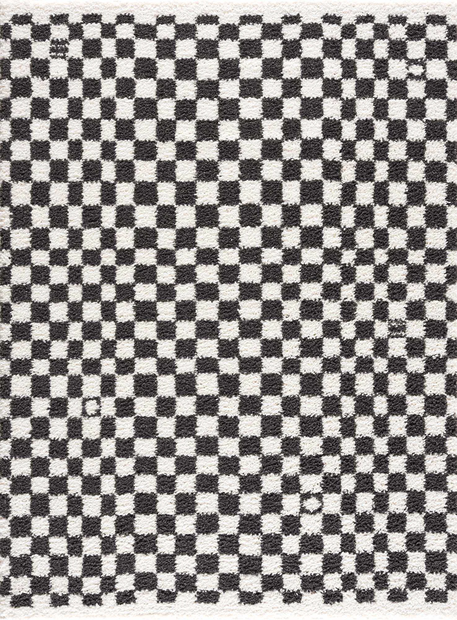 Natural Kieu Black White Checkered Shag Rug Original Design