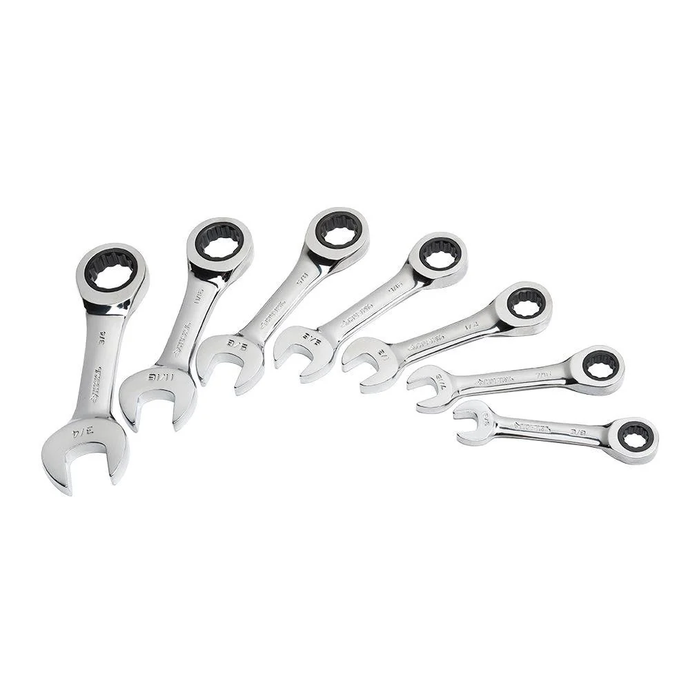 Genuine 7 Piece Metric Stubby Short Ratcheting Wrench Set Trendy