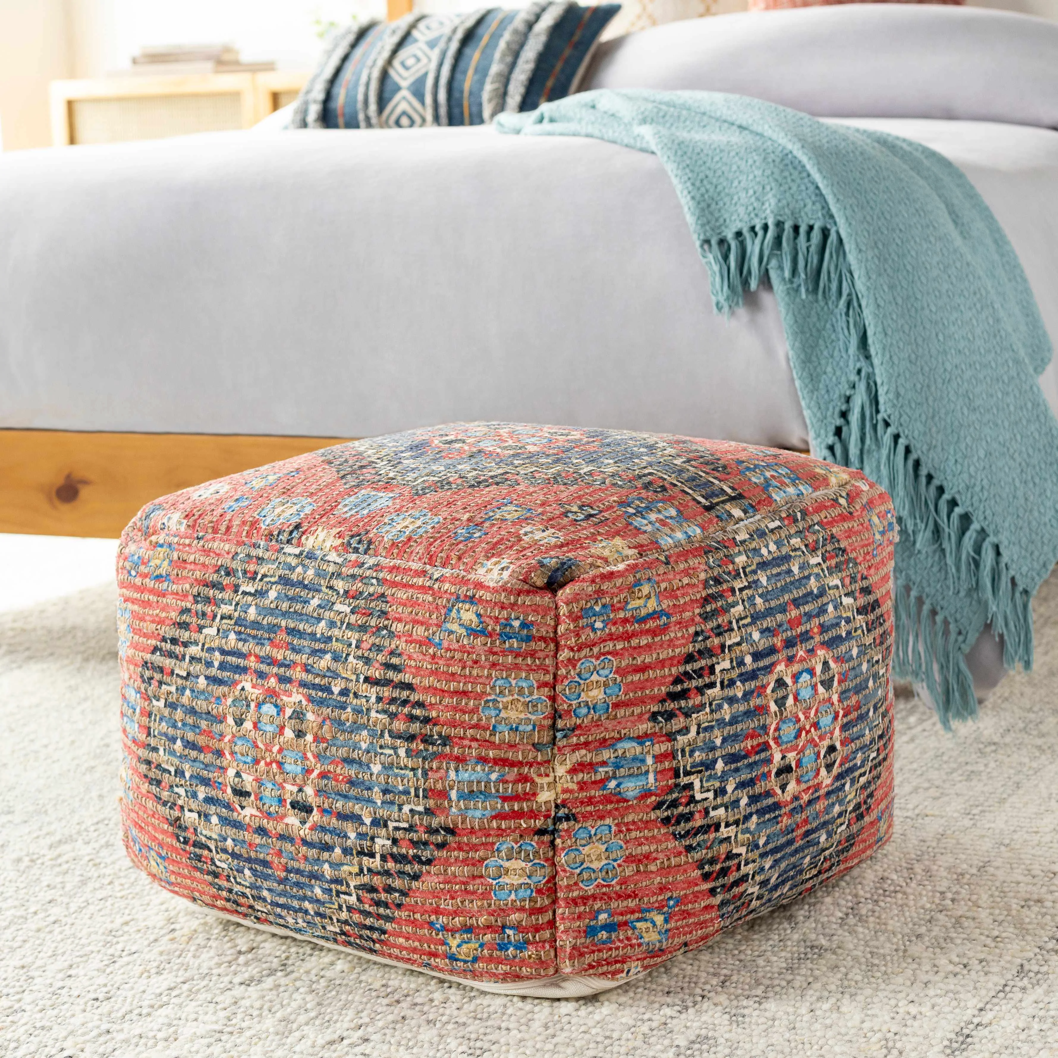 Powerful Copeland Woven Jute and Cotton Pouf Functional