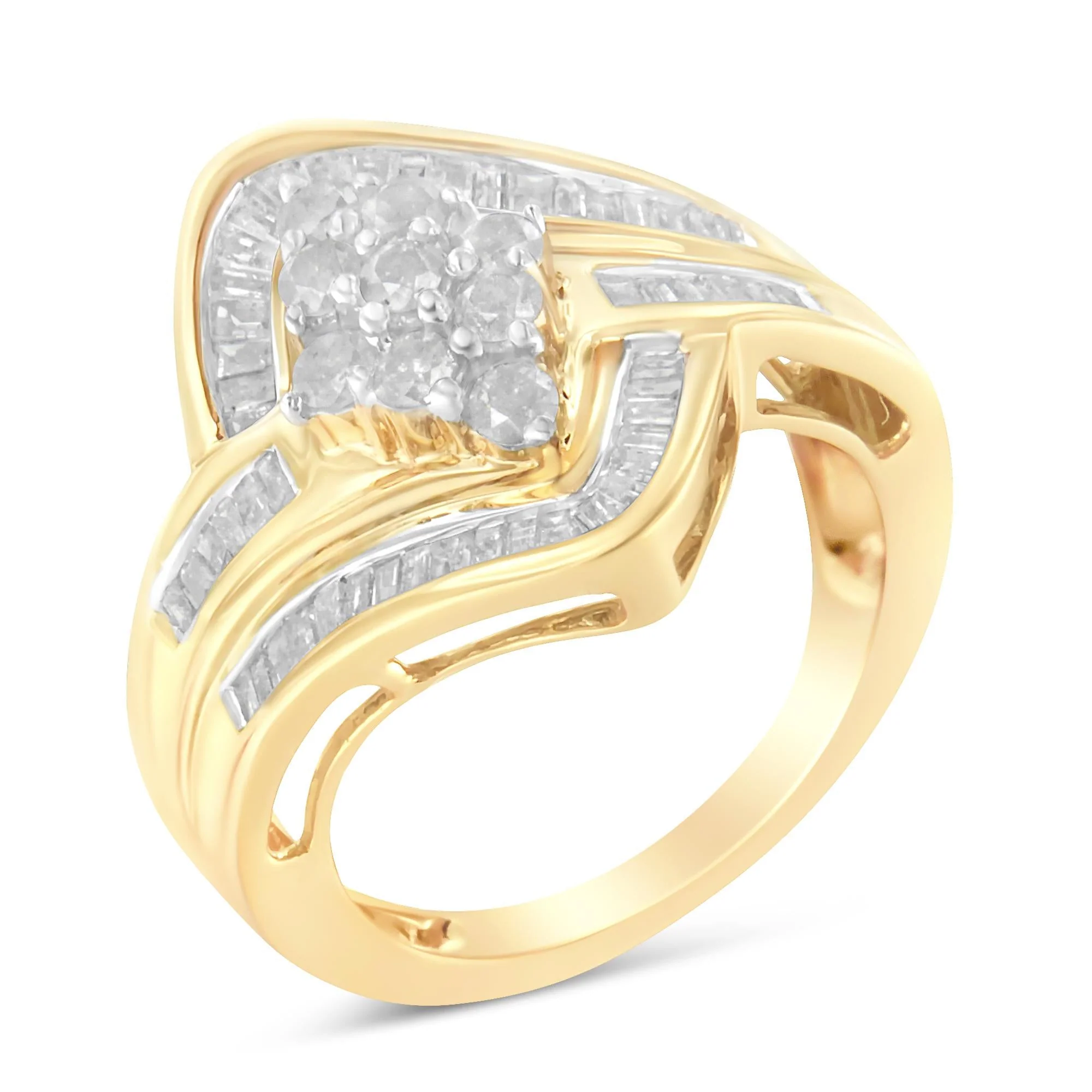 Artisan 10K Yellow Gold Diamond Bypass Cluster Ring 1 Cttw I-J Color I2-I3 Clarity High-Performance