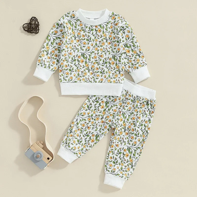 Quality Baby Toddler Girls 2Pcs Outfit Floral Flowers Long Sleeve Crew Neck Top with Elastic Waist Pants SetSPECIFICATIONS Exclusive