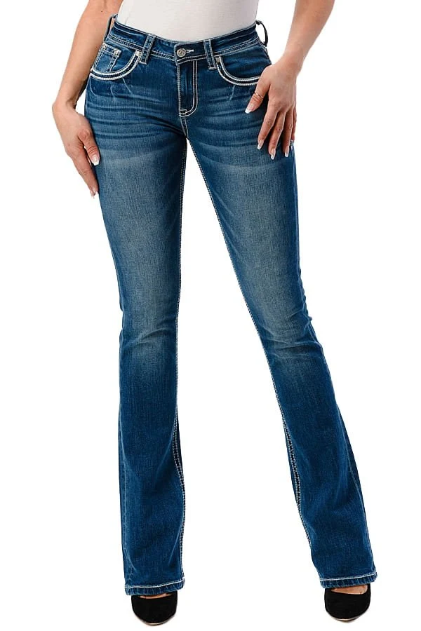 Carefully Designed Grace in LA Women's Western Americana Wing Embellished Mid Rise Bootcut Jeans Durable