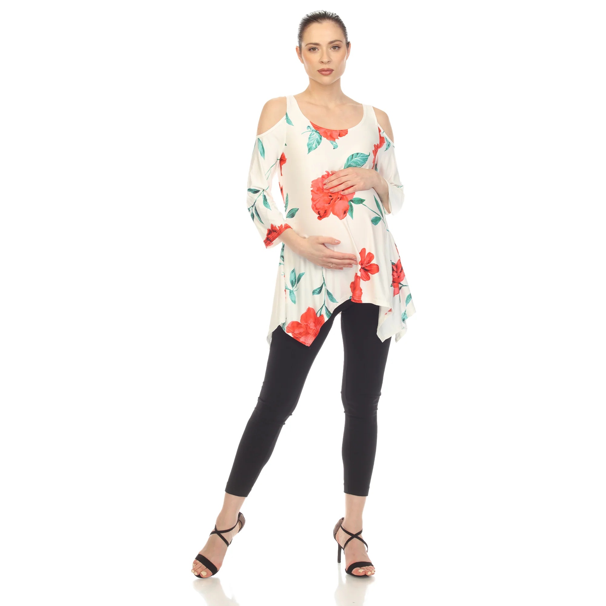 Fashionable White Mark Maternity Floral Printed Cold Shoulder Tunic Easy-to-Use