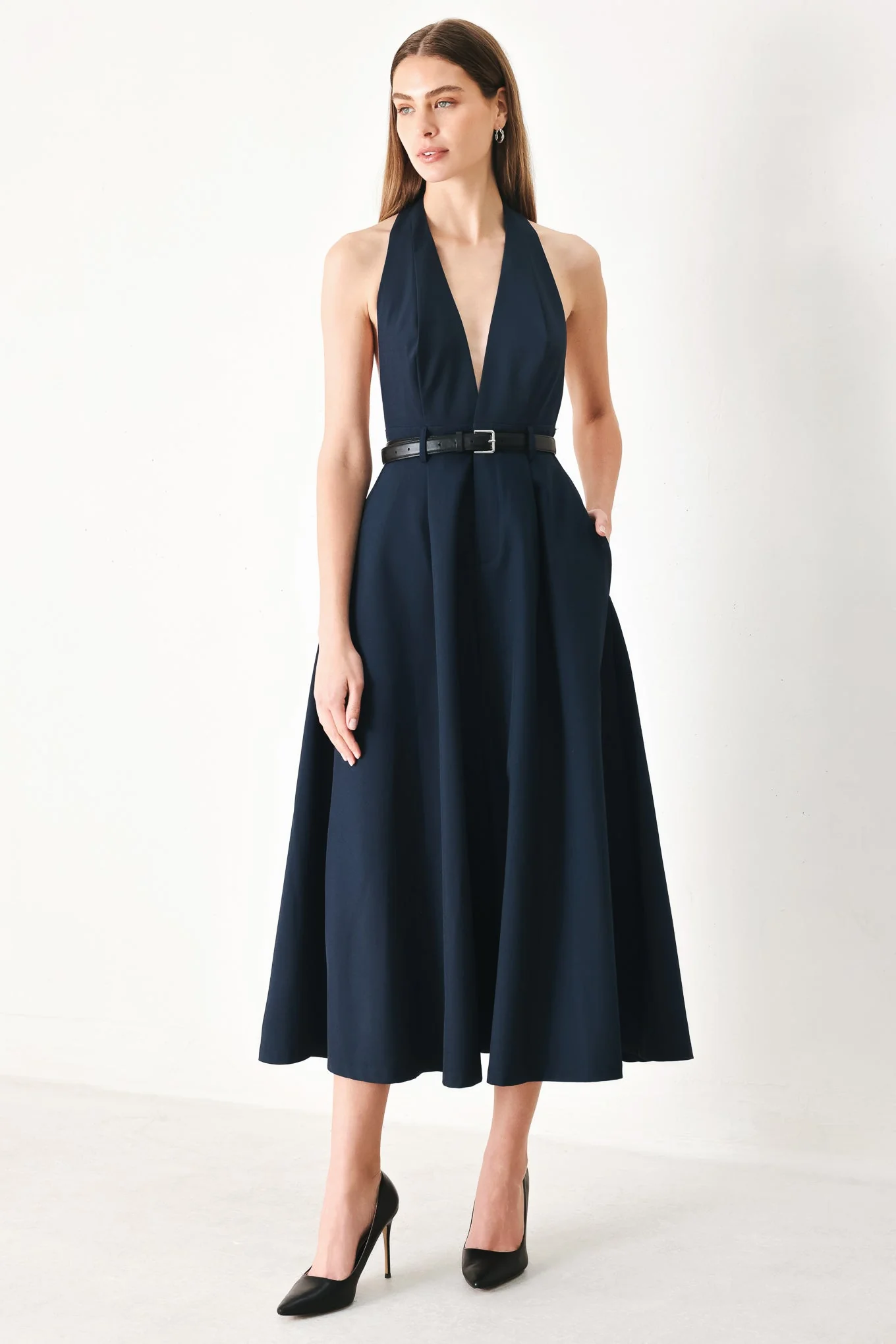 Contemporary Midnight Form Woven Midi Dress Fashionable