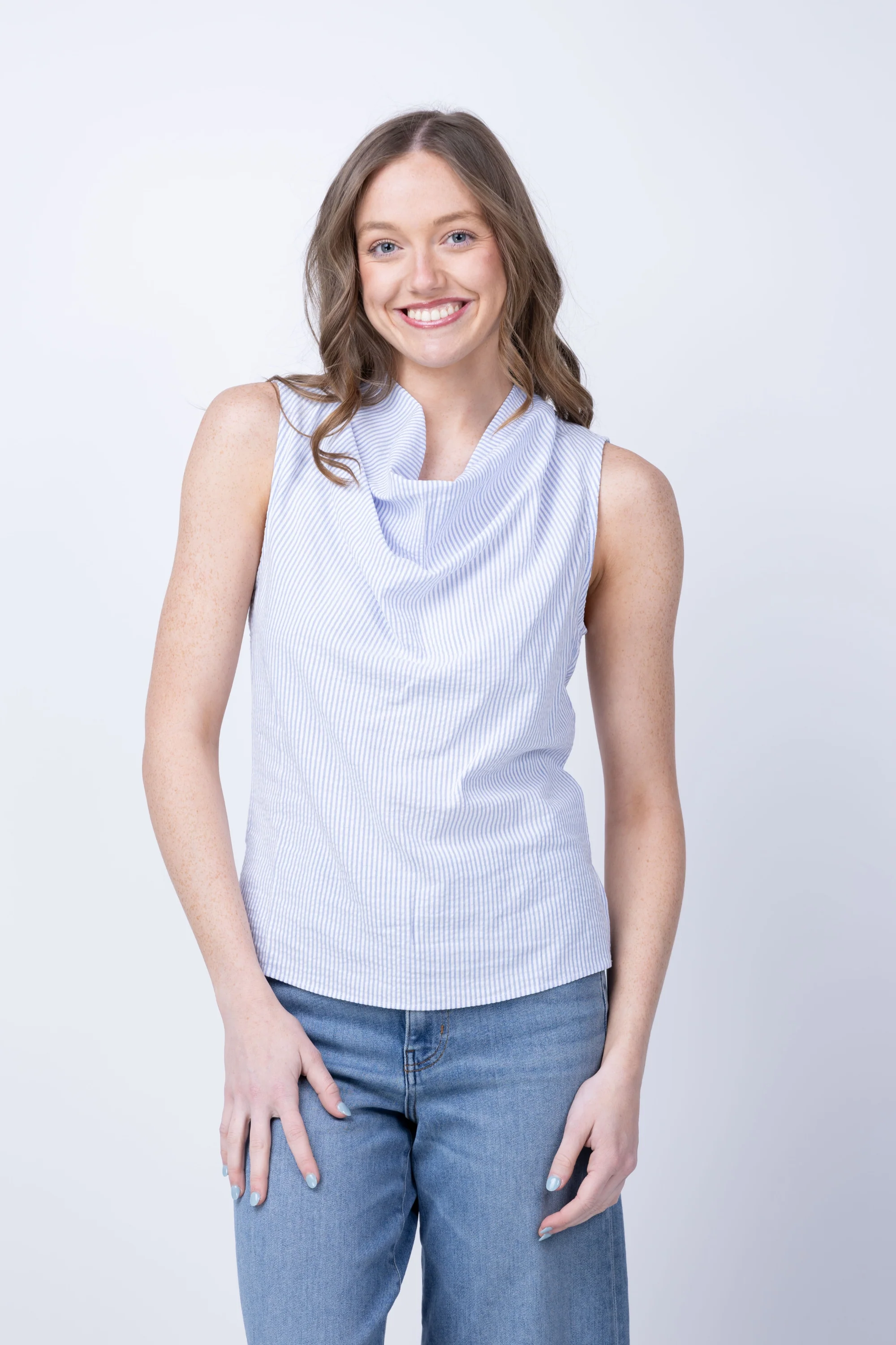Fashionable NATION LOS ANGELES Cillie Cowl Neck Tank in Mini Stripe Minimalist