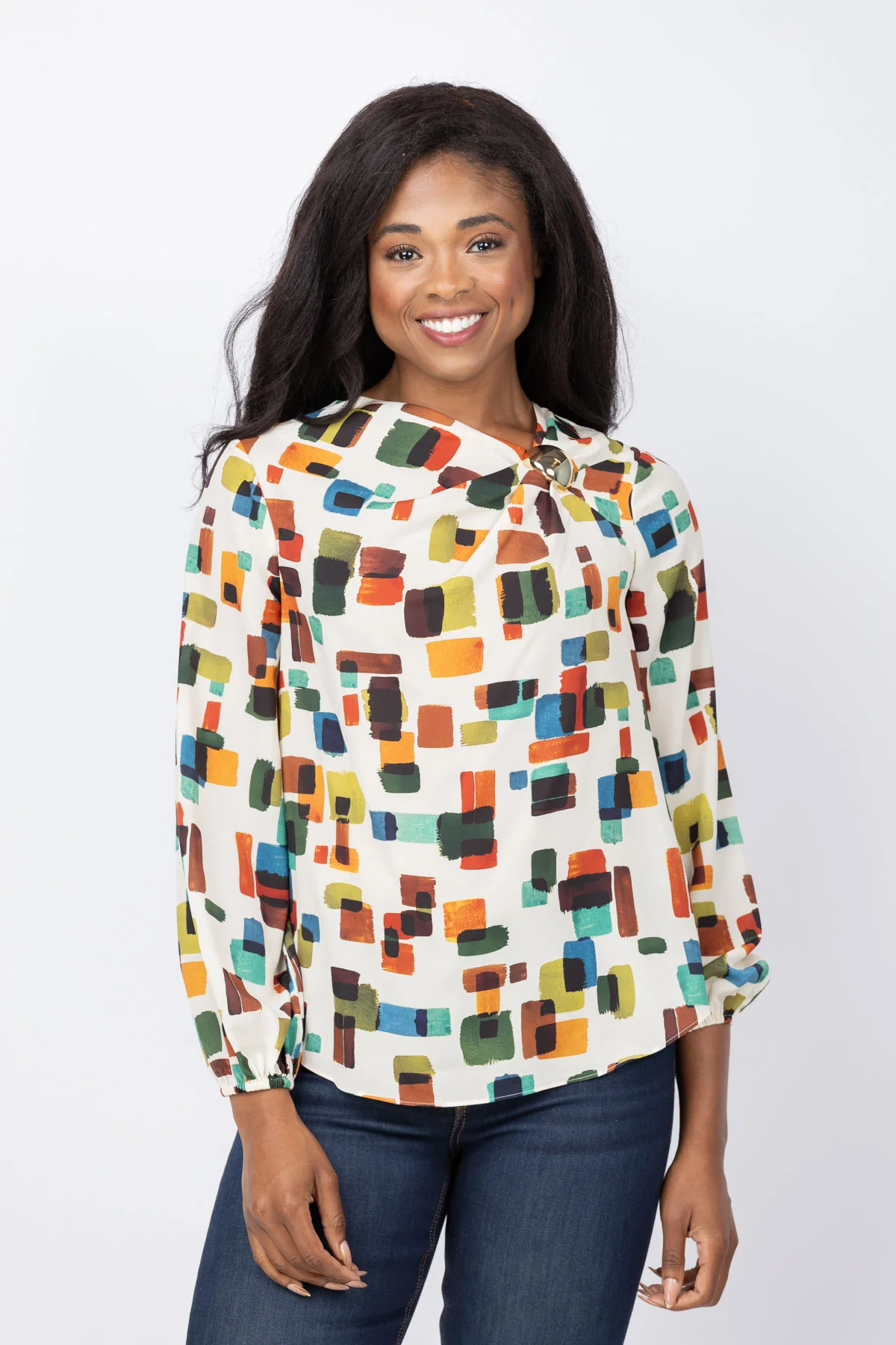 Traditional Shoshanna Paxton Top in Ivory Multi Trusted