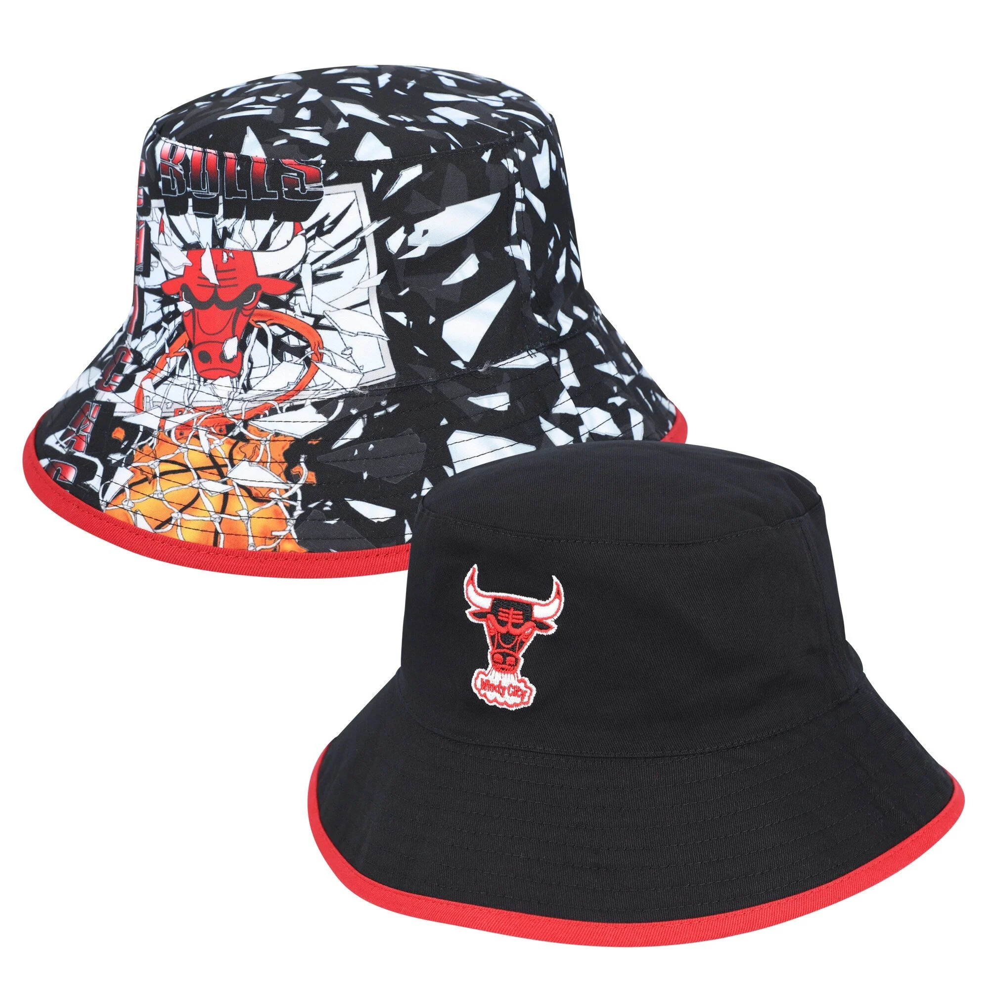 World-Class Mitchell Ness Men's NBA Shattered Big Face Bucket Hwc Bulls Hats High-Quality