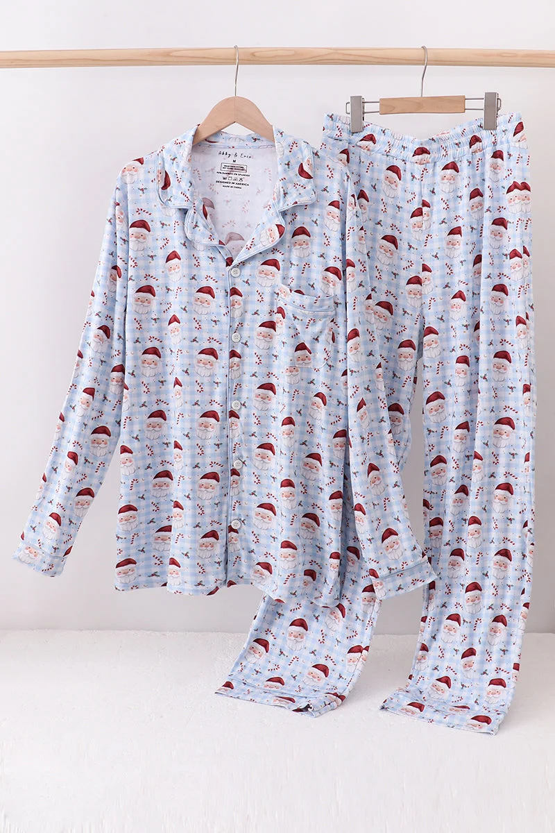 Fine Blue santa claus bamboo dad pajamas set Flexible