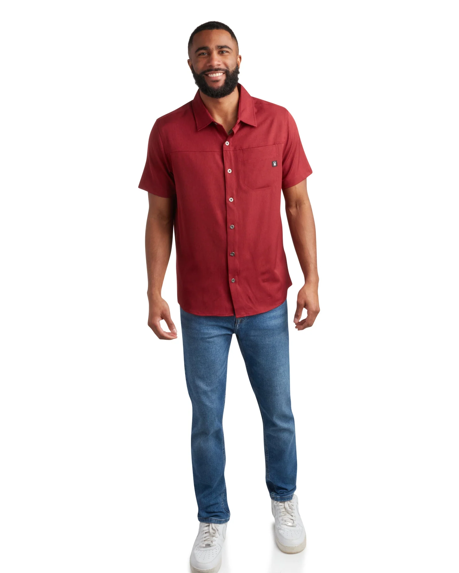 Breathable Men's Short Sleeve Mini Stripe - Pomegranate Relaxed