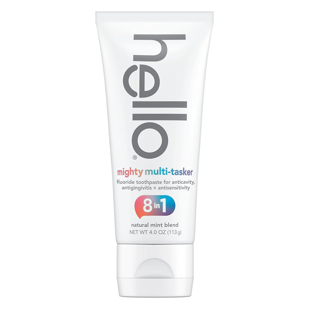Sophisticated Hello Mighty Multi-Tasker Fluoride Toothpaste Help Strengthen Enamel Prevent Cavities and Sensitivity Natural Mint Blend 4.0Oz 113g Enhanced